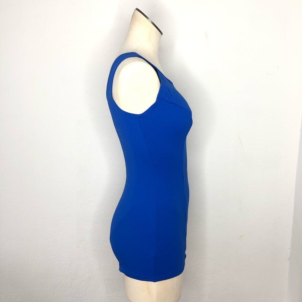 Vintage 60s 70s Retro One Piece Stretch Nylon Swimsuit Pin Up Mod Playsuit Blue - Picture 5 of 16